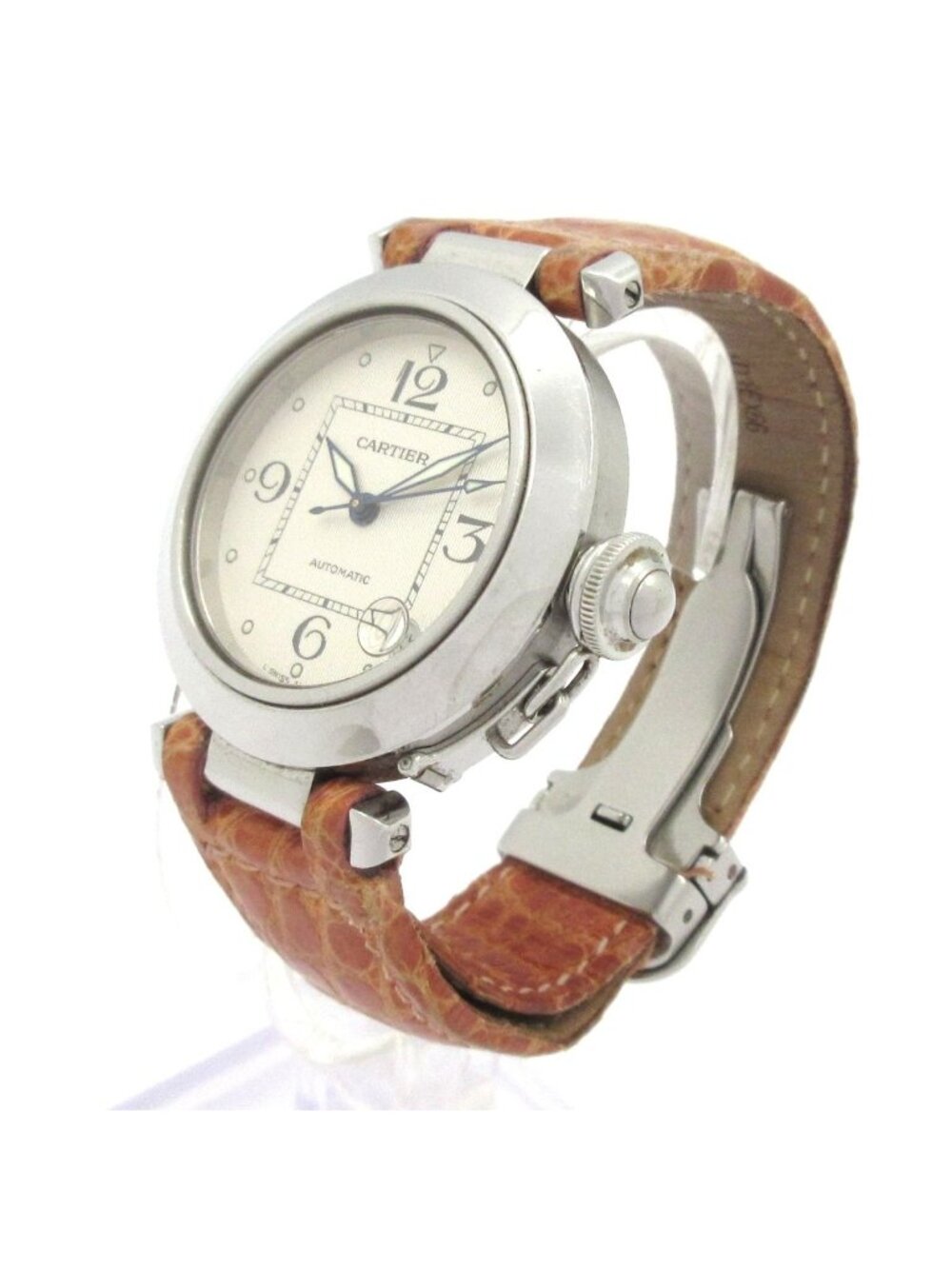 Cartier Watch Pasha C Small Date Boy's SS Tapestry Dial Croco Ivory - Picture 2 of 12